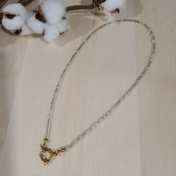 🩶🤍NEW🩶🤍 PRETTY!! SS 3MM Glass Bead Anchor Necklace in GREY,SILVER, &WHITE - Picture 7 of 13